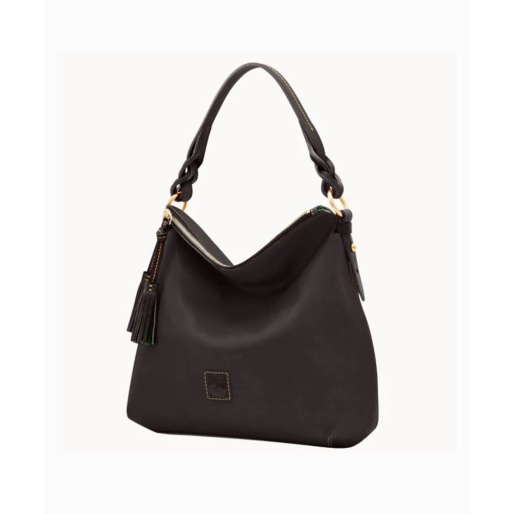 NWT Dooney & Bourke Florentine Black Leather Twist Strap Hobo Shoulder Bag